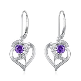 VONALA Scottish Thistle Jewelry Gifts Sterling Silver Scotland Thistle Heart Leverback Earrings Charm Scottish Flower Floral Drop Dangle Earrings Jewelry Gift for Women