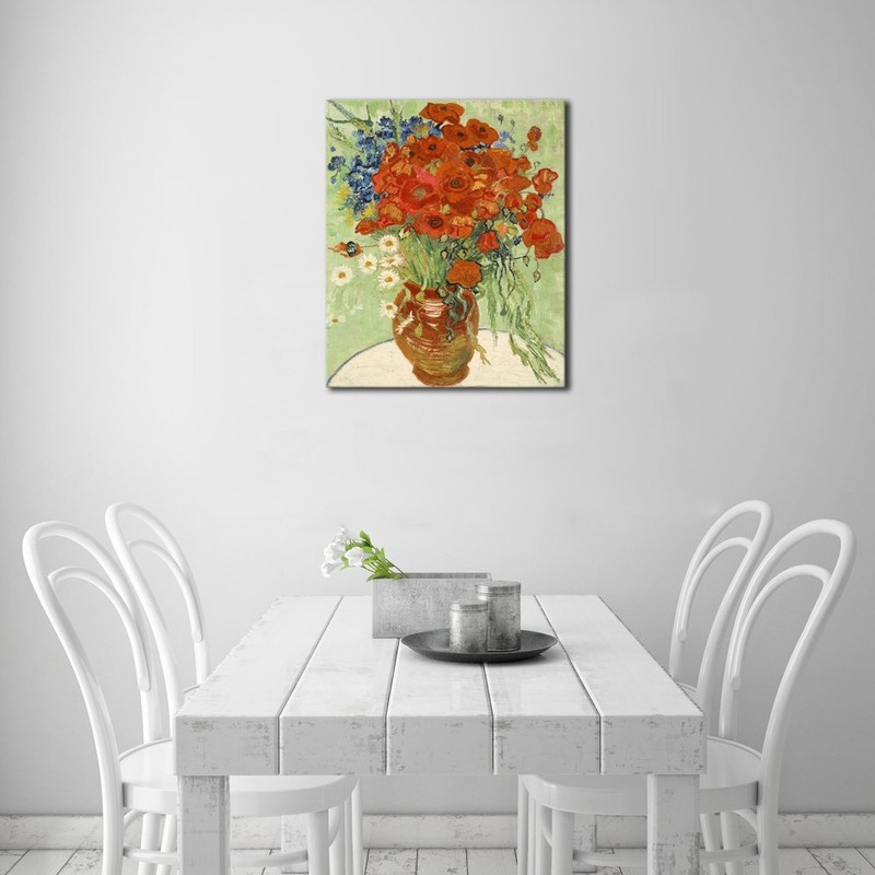 Wieco Art Red Poppies and Daisies Large Canvas Prints Wall