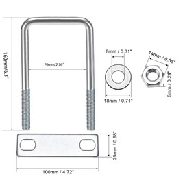TA-VIGOR 2 sets M8 Square U-Bolts, 70mm Inner Width 160mm Length Steel U-Bolts with Nut, Plate, Washer for Attaching Piping Conduit Cable Tube Brackets Boat Trailer