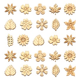 KitBeads 100pcs Random Wooden Flower Ornaments Autumn Thanksgiving Wooden Leaf Embellishments Floral and Leaf Wooden Cutouts for Crafts DIY