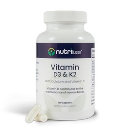 Nutriluxe Vitamin D3 with Vitamin K2 120 Capsules - 4000iu Vitamin D with Calcium and Vitamin C High Strength – Supplements for Bones and Joints, Immune Health for Men & Women