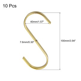 sourcing map 10Pcs Flat S Hooks, 3.9 Inch Plated Metal Hanging Hooks 7.6mm Width S Shaped Hook for Home Kitchen Storage Hanging, Gold