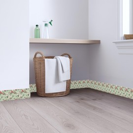 IOHEFY Vintage Green Floral Wallpaper Border 196x4 Inch Peel and Stick Wall Border Removable Vinyl Wall Trim Rose and Leaf Pattern for Kitchen Bathroom Bedroom Living Room Mirror Cabinet