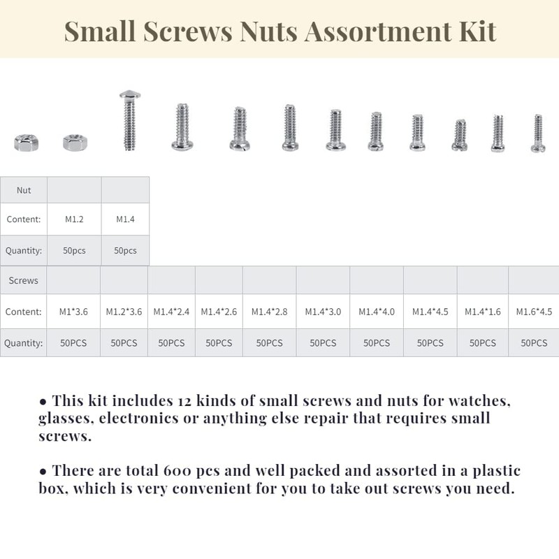 600pcs Small Screws Nuts Assortment Kit Repair Tool Nut &