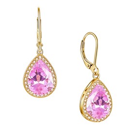 Solighter Red Teardrop Dangle Earrings for Women, Gold Plated Pear Cut Drop Earrings with CZ, Cubic Zirconia Leverback Earrings for Wedding Party, Gift for Her (Pink)