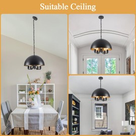 Heircido Farmhouse Dining Room Light fixtures - 5 Lights 17.7 Inch Black Dome Chandelier for Entryway Sloped Ceiling Bedroom Kitchen Island Pendant Hanging Lighting Modern Industrial Foyer Hallway