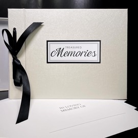 Treasured Memories Book, A Visitors Book for Funerals and Bereavement | Book of Condolence | 40 Pages, Loose Leaf Inner Page Format, Ribbon Tie, 240 x 180mm | Presentation Boxed