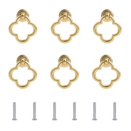 UFURMATE Drawer Handles, 6Pcs Vintage Cabinet Pull Handles Zinc Alloy Single Hole Dresser Ring Pulls Furniture Knobs for Drawer Cupboard Wardrobe Door (Gold Flower)