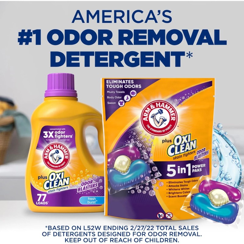 ARM & HAMMER Plus OxiClean 5-in-1 Laundry Detergent Power Pks,