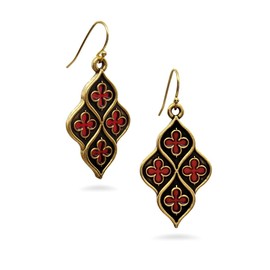 Chapel Earrings - Red Stained Glass - Antique Gold Plated - Made in the USA