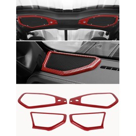Savadicar Red Carbon Fiber Interior Trim Kit for 2024+ Jeep Wrangler (JL) & Gladiator (JT) - 4 Pcs Decor Cover Set for Front Dash Speakers and Soundbar, Stylish Accessories for an Upgrade