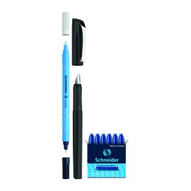 Schneider Pen, Ceod Classic, Fountain Pen (Black), Cartridge Refill (Blue Ink), Eraser, Medium (RS76851)