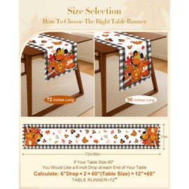 Miss Adola Pumpkin Turkey Fall Table Runner - 13"×90" Plaid Thanksgiving Table Runner for Fall Decor, Seasonal Harvest Autumn Thanksgiving Decorations for Home, Dining Room, Kitchen, Parties