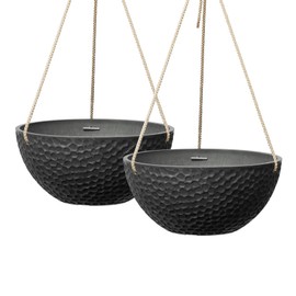 LA JOLIE MUSE Hanging Planters for Indoor Plants, Medium Hanging Planters with Drain Holes, Indoor Hanging Flower Pots, Matte Black, Honeycomb Pattern (10 Inch, Set of 2)