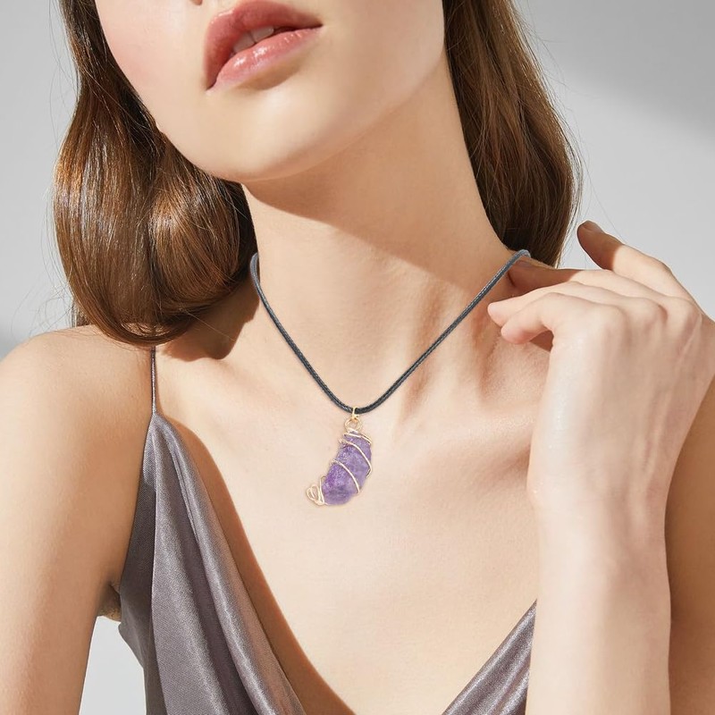 BEAMARKER 20Pcs Natural Amethyst Pendant Bulk Irregular Amethyst Charms 18K