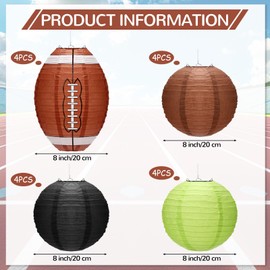 Rossesay 16 Pcs Football Paper Lanterns 8 Inch Football Party Decoration Football Centerpiece Christmas Decorations Hanging Rugby Sports Lanterns for Sports Themed Birthday Game Party Decor Supplies