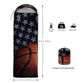 QOOMO Basketball Printed Camping Sleeping Bags,3 Season Warm & Cool Weather,Lightweight,Waterproof Sleeping Bags for Adults Kids Boys,Traveling,and Outdoors,Camping Gear Equipment,31x90inch