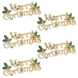 FARBEIR 5 PCS Christmas Holiday Gold Merry Christmas Hanging Sign Glittery Merry Christmas Ornaments for Christmas Tree Wreath Wall Doors and Windows Decorations Accessories