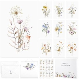 Thboxes Tarjetas y sobres en blanco, paquete de 40 tarjetas de notas en blanco de 4 x 6 pulgadas, elegante tarjeta de felicitación floral con calcoman