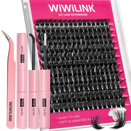 WiWiLINK Lash Clusters Kit Fluff Eyelash Clusters 100D Thick Volume Individual Lashes D Curl Cluster Eyelash Extensions 10-18mm DIY Lash Extension Kit Lash Bond and Seal Waterproof, Lash Applicator