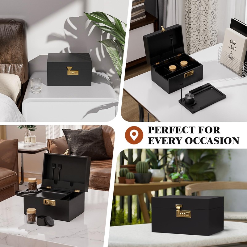 promitop Bamboo Box, locked storage decorative box with combination lock,
