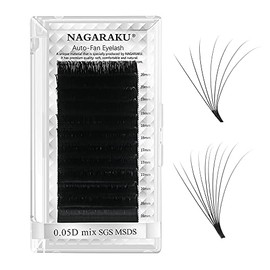 NAGARAKU Bloom Autofloracion Extensiones de pestañas Volumen Blister de 1 sola medida 0.05 D 15mm Imitación de Visón mate Negro 12 filas Suaves Natura
