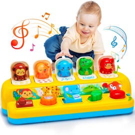 Interactive Pop up Animal Toys with Music & Light, Montessori Cause and Effect Toys for 1 Year Old Boy Girl Early Learning Musical Baby Toys 12 Months STEM Toddler Toys Age 1-2 Gift for Infant