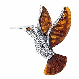 Hummingbird Bird Sterling Silver Amber Brooch - Vintage Style Brooch Pin/Clip - Brooch Jewellery 060146