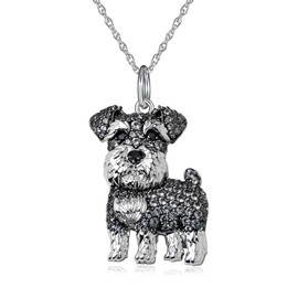 SCAMPER & CO Gray Schnauzer Cubic Zirconia Puppy Charm Pendant Necklaces for Women - Genuine Gemstone with Elegant Backplate, Premium Plated Sterling Silver Necklace for Women Easy Closure 18 inch