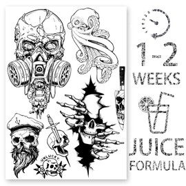 AWAKEN Fake Temporary Tattoos Men Arm Chest Sticker Vegetable Waterproof Hard 1-2 Weeks Skull Cthulhu Pirates (Design 4)