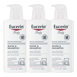 Eucerin Baby Unscented Baby Shampoo and Body Wash, Hypoallergenic, Tear Free Shampoo and Wash with Pro-Vitamin B5 and Shea Butter, 13.5 Fl Oz Bottle 3 pack