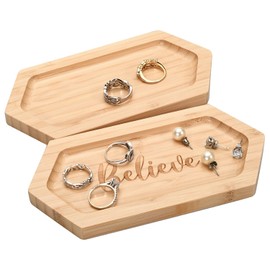 Believe Bamboo Decorative Tray for Jewelry, Coins, Keys, Hair Pins, Office Supplies, Wedding Ring Holder for Dressers, Vanities, Bathroom Countertops