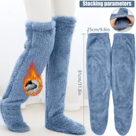 Women's Over Knee Fuzzy Socks 32" Long Warm Plush Slipper Stockings Adjustable Fleece Winter Thermal Leg Warmer