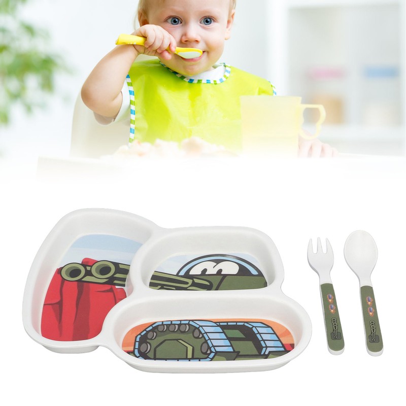 Children Tableware Set Cartoon Printed Unbreakable Divided Plate Toddler Eating