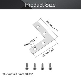 MroMax 10PCS Flat L-Shaped Right Angle Bracket 1.5" x 1.5"(L x W) Iron Right Angle Corner Brace Repair Plate, Heavy Duty Joint Corner Connector for Wood Furniture Chair Drawer Cabinet Fastener Silver