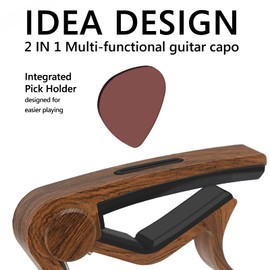 Musiin Wood Grain Capo with Pick Holder for Acoustic Guitar, Ukulele, Mandolin, Banjo