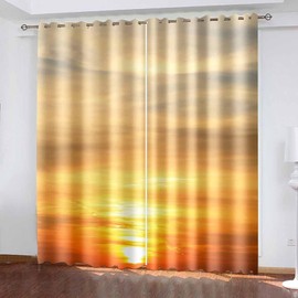 ANAZOZ Drapes for Living Room for Eyelets,2 x 38W x 54H IN,Bedroom Curtains Blackout Thermal 2 Panels Set Sunset Landscape Drapes for Study Room Beige Orange