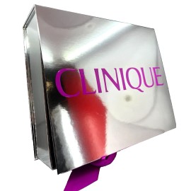Clinique Medium Empty Beautiful Gift Box silver  w Ribbon 9.75" x 8.5"x 3" - NEW