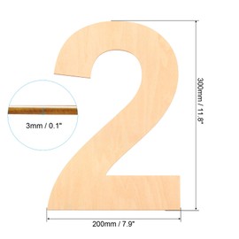 PATIKIL 12 Inch Wooden Number, Blank Wood Number 2 Shape Cutout Paintable Unfinished Numbers Sign for Wall Decor, Home Decor, DIY Painting, Crafts
