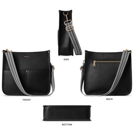 Vulkitty Crossbody Shoulder Bag for Women Fashion Ladies PU Leather Satchel Hobo Bag with Adjustable Ribbon Strap and Leather Strap, Black