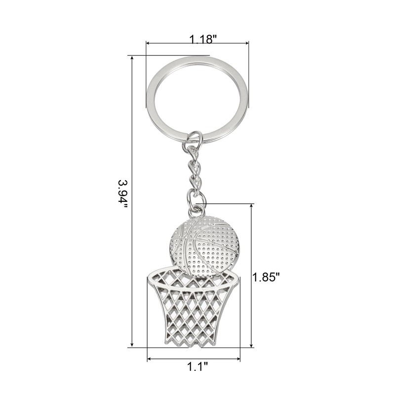 [PATIKIL] Basketball Hoop Keychain Basketball Keychain Silver Tone