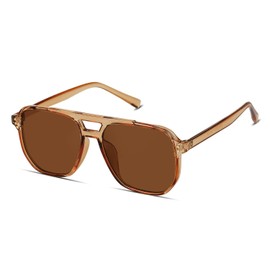 Hanj Vintage Square Aviator Sunglasses for Women Men Classic Retro 70s Glasses Fashion Big Frame Shades (Translucent Brown Frame/Brown Lens)