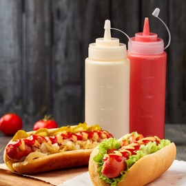 8oz Squeeze Condiment Bottles with Cap, Happybase Reusable Squeeze Containers for Sauce Bottle Seasoning Dispensers (10 pack)