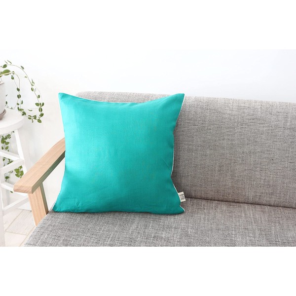 DDintex Cushion Cover, 80 Linen, Emerald, 27.6 x 27.6 Inches (70 x 70 cm), With Piping, Made in Japanese Linen