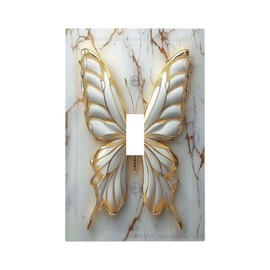OILbiexn Decorative Light Switch Cover White Gold Abstract Modern Marble Butterfly 1 Gang Wallplates Single Toggle Outlet Covers Switch Plate Electrical Faceplate for Bathroom Kitchen Decor