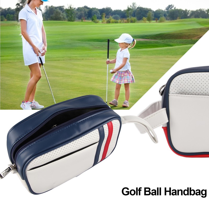 PU Leather Golf Ball Pouch Bag Tee Holder Handbag Storage