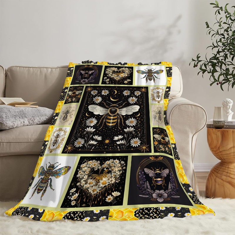Bee Blanket Soft Cozy French Bee Throw Blanket Gifts for