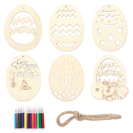 30stk Oster-Hängeornamente Holz, Bemalbare Ostereier Holz mit Pinseln und Seilen Oster Bastelset Holz Holzscheiben Ostereier Unlackierte Holzausschnitte Oster-DIY-Malerei Basteln und Dekor