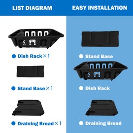 KOOMADE 2-Pack Large Dish Drying Rack for Kitchen Counter -Dish Drainer Set with Drainboard Heavy Duty Plastic Counter Organizer for Dishes, Cups, Knives, Spoons and Forks, Made in USA (Black)