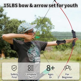 SOPOGER Youth Bow and Arrow Set - Recurve Bow Set for kids 8-15 Archery Starter Bow Set for Teens Outdoor Games Left & Right Hand Shooting Practicing (RED)